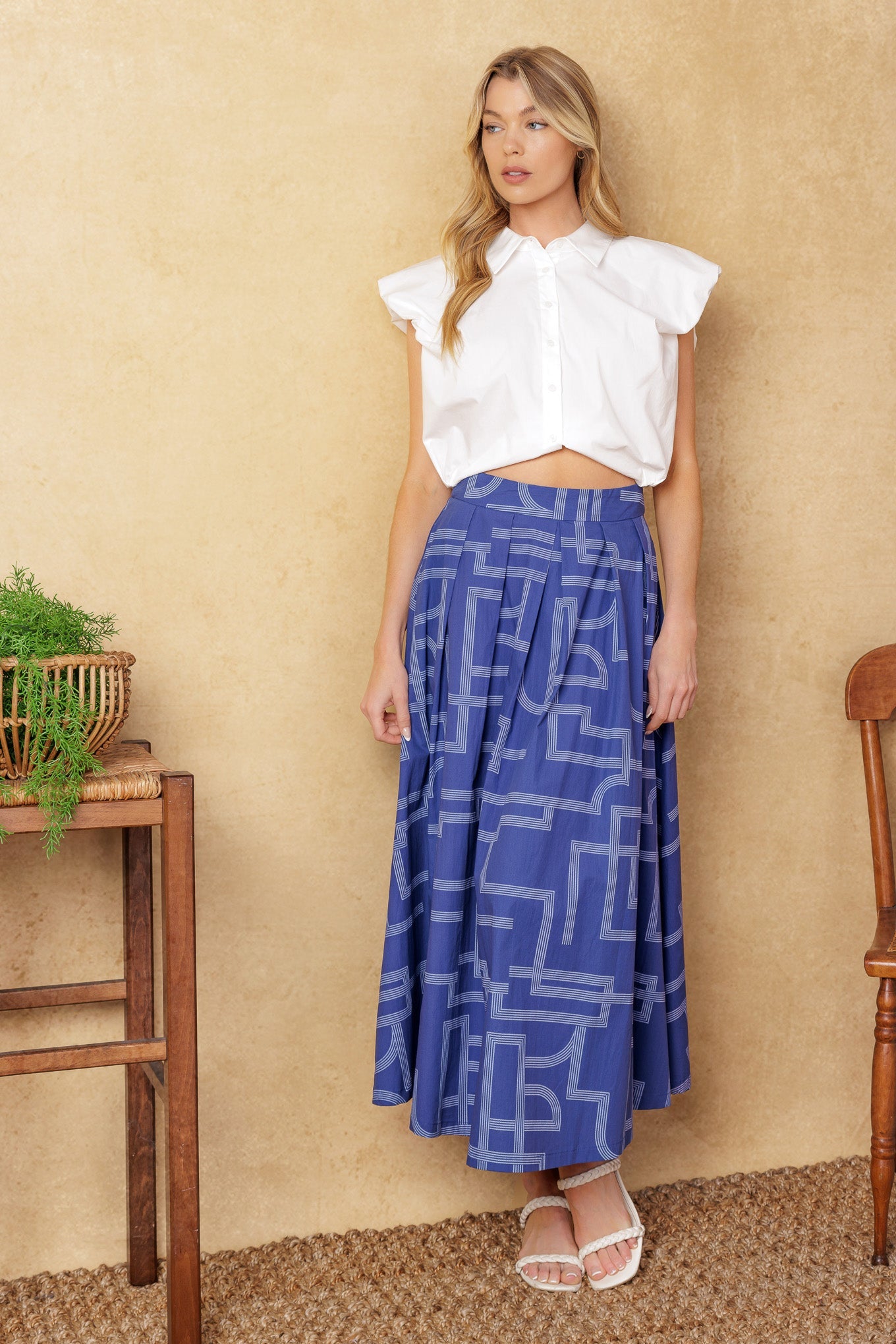 Leaves of Tomorrow Woven Midi Skirt