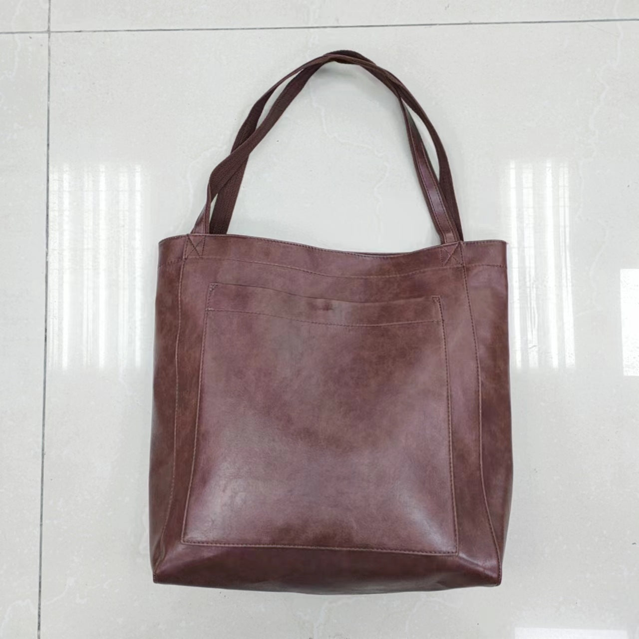 Classic Oil Wax Vegan Leather Shoulder Bag