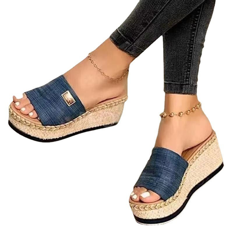 Wedge Sandals with Braided Embellishments