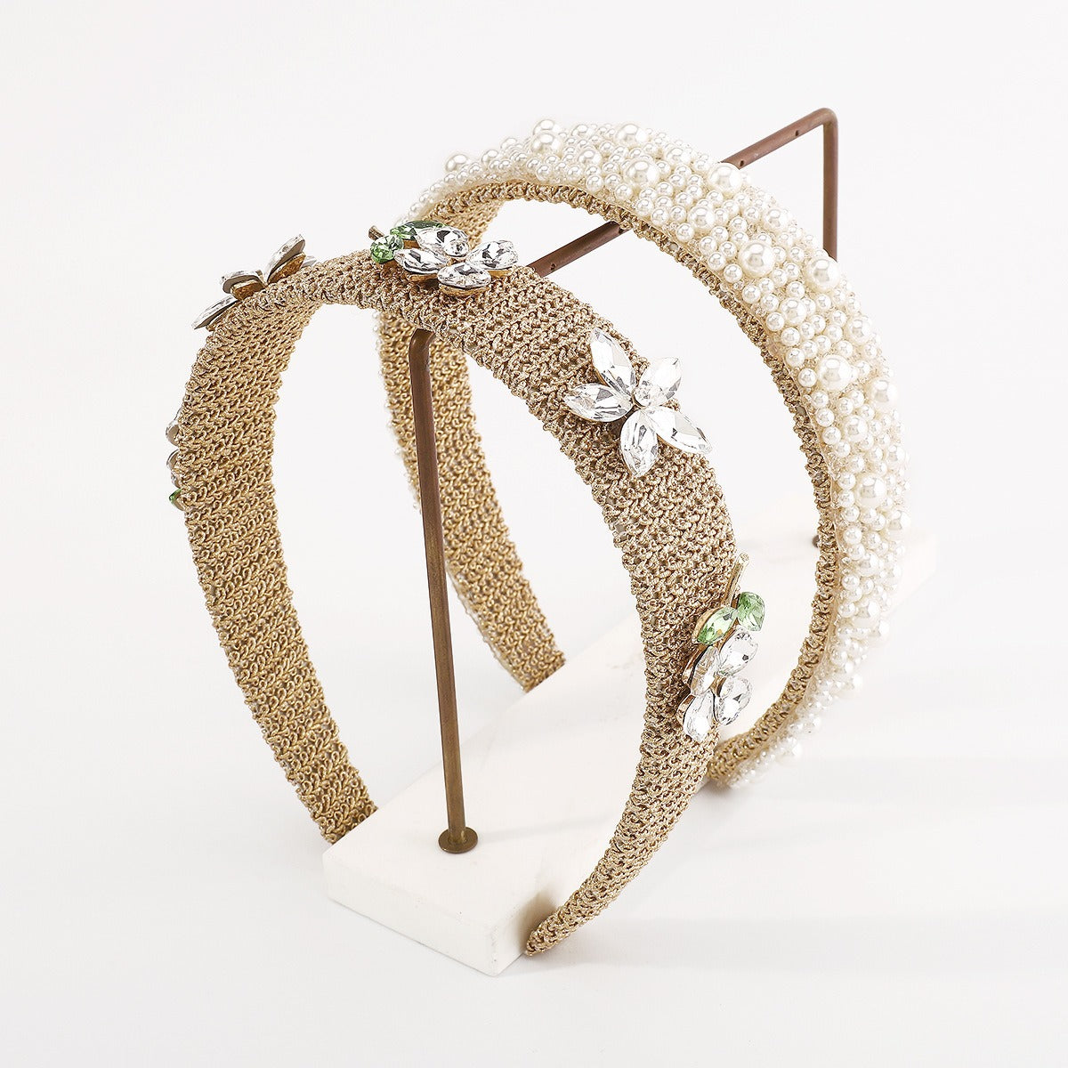 Woven Headband Pearl Flower Rhinestone Beadwork