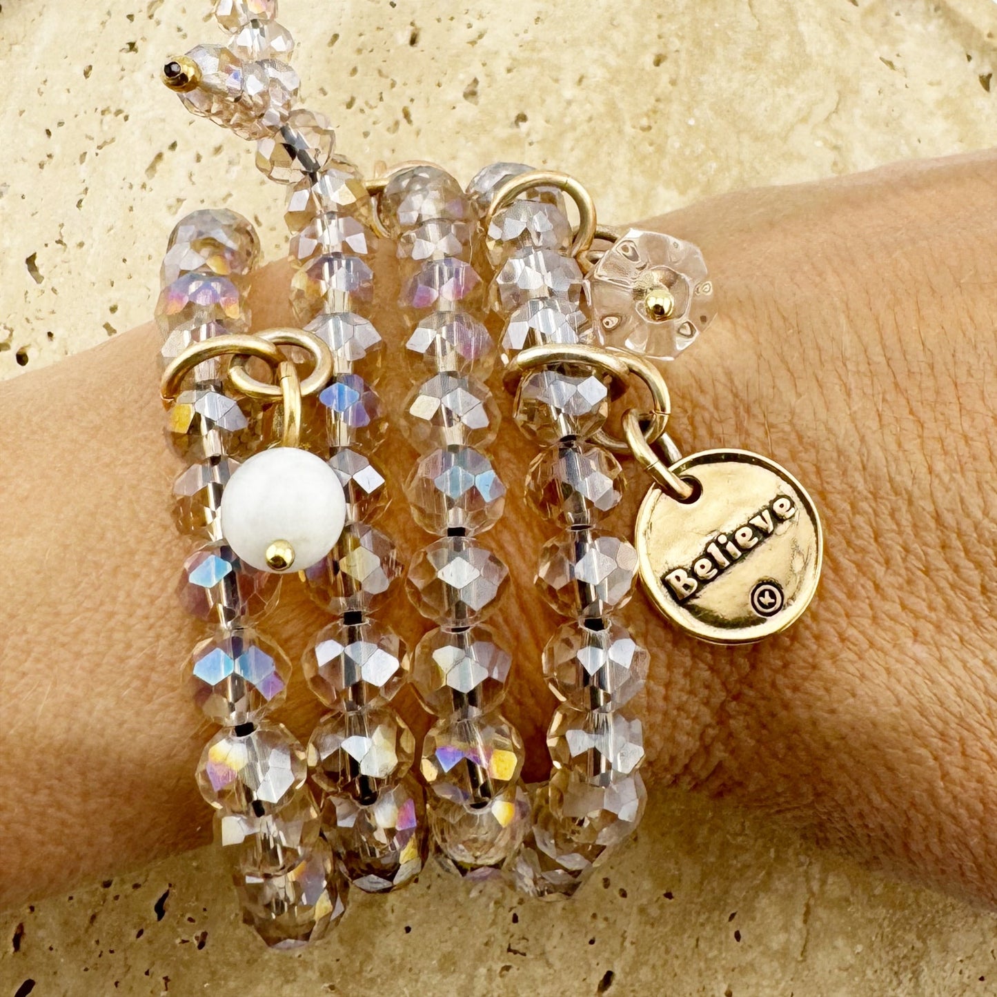 Believe Heart Crystal Boho Wrap Bracelet or Necklace