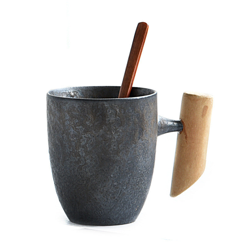 Handmade Rustic Ceramic Mug with Wood Handle