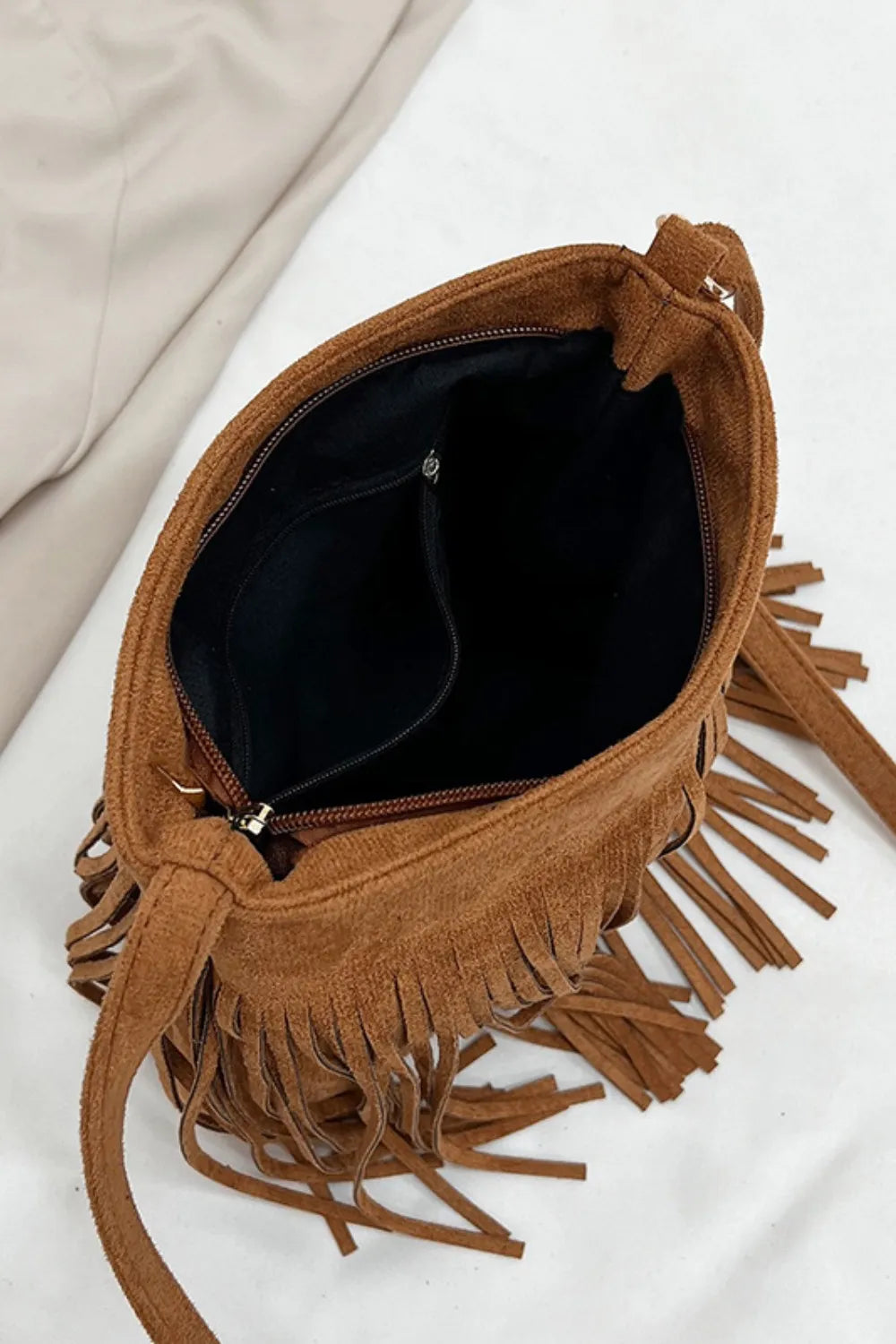 Vegan Suede Boho Tassel Hobo Shoulder Bag