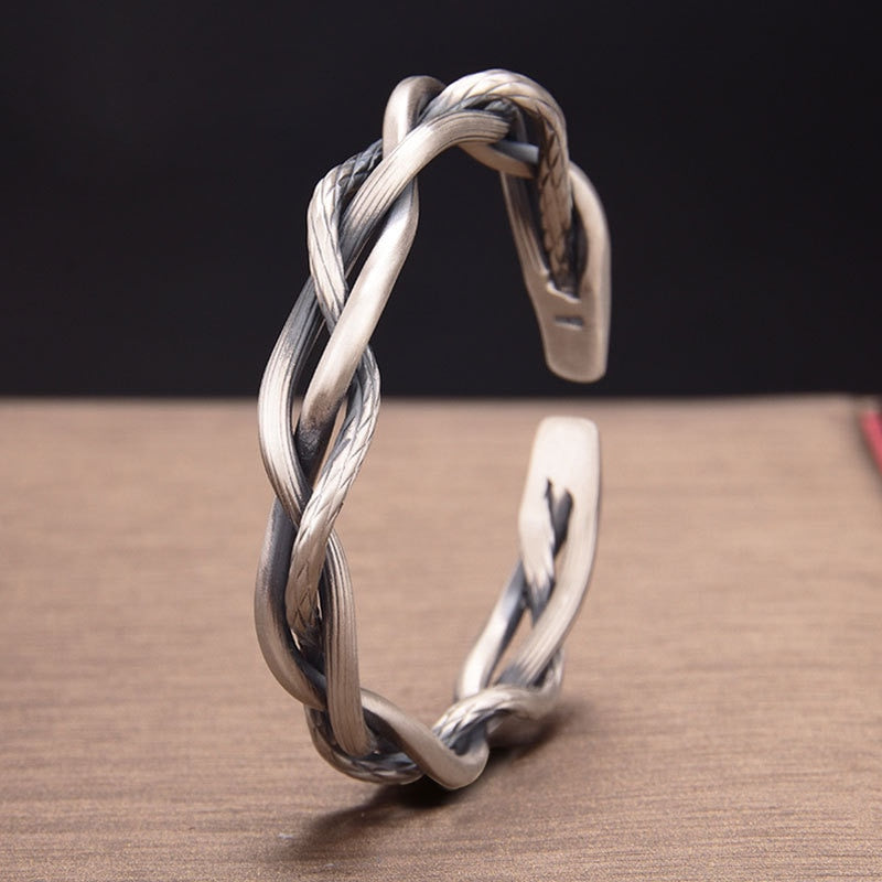 Sterling Silver Three-strand Braided Bracelet Adjustable Opening