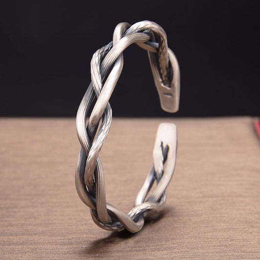 Sterling Silver Three-strand Braided Bracelet Adjustable Opening