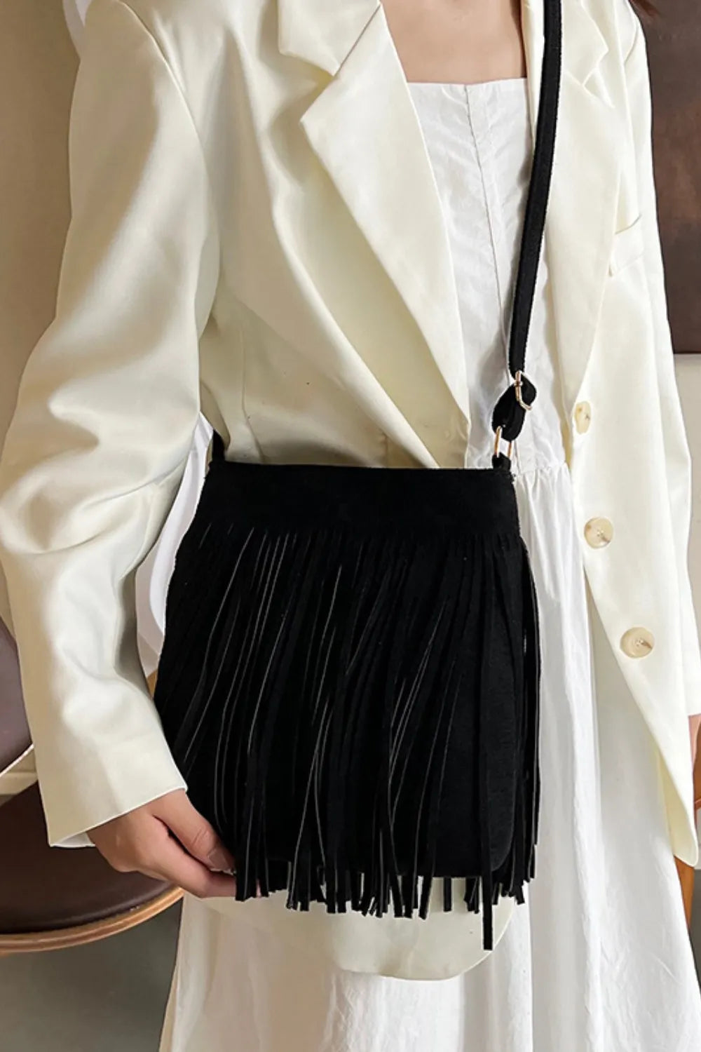 Vegan Suede Boho Tassel Hobo Shoulder Bag