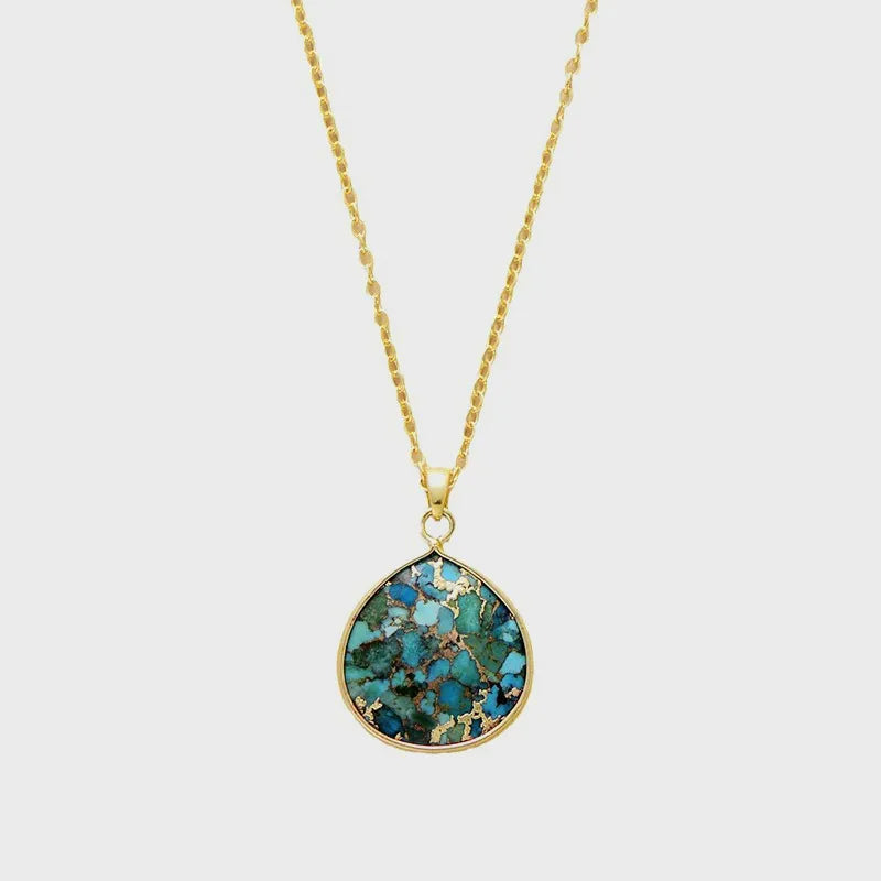 Inlaid Turquoise Pendant & Chain Necklace