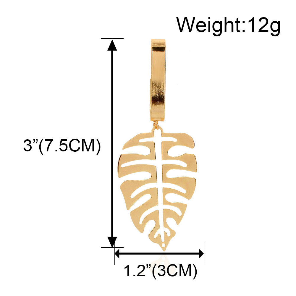 Long Golden Monstera Leaf Earrings