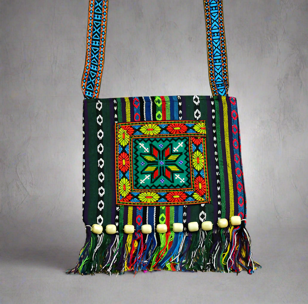 Vintage  Messenger Shoulder Bag w/Embroidery & Tassels