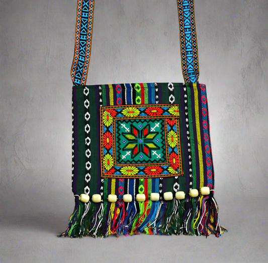 Vintage  Messenger Shoulder Bag w/Embroidery & Tassels