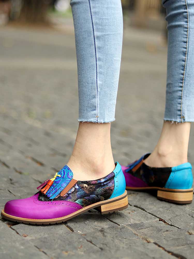 Bohemian Painted Brogue Genuine Leather Shoes