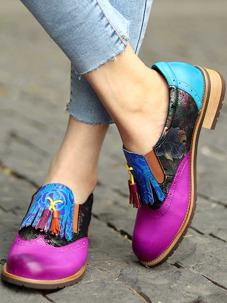 Bohemian Painted Brogue Genuine Leather Shoes