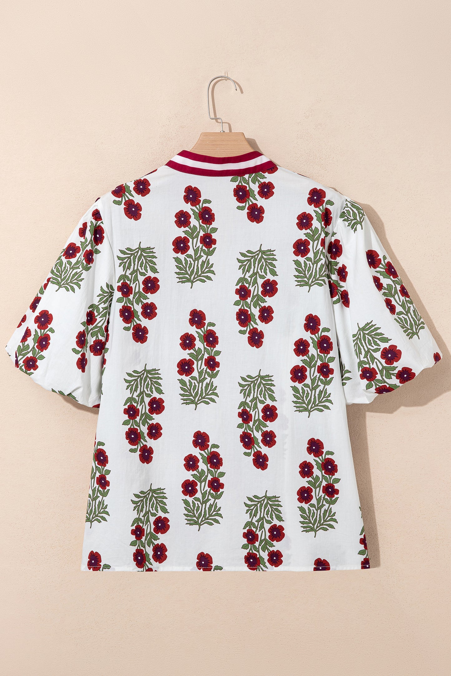 Black Plus Size Floral Print Ricrac Striped Trim Short Sleeve Cotton Blouse