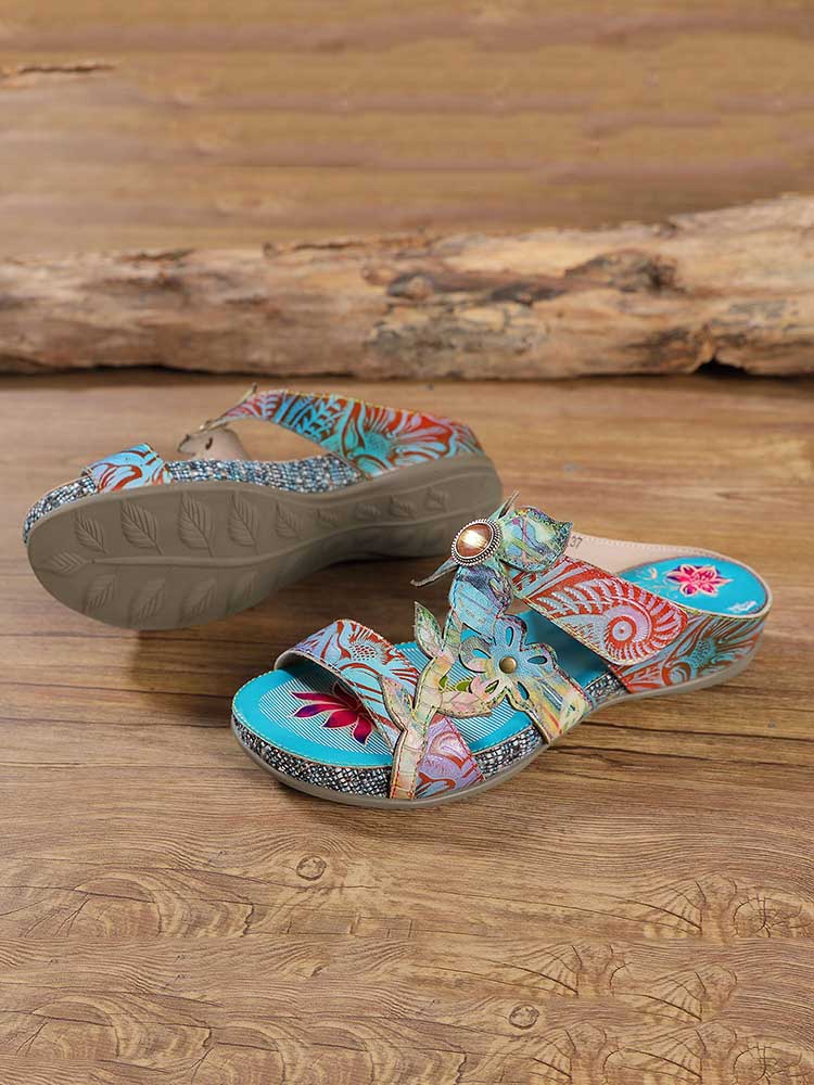 Laylah Genuine Leather Hand Painted Slippers