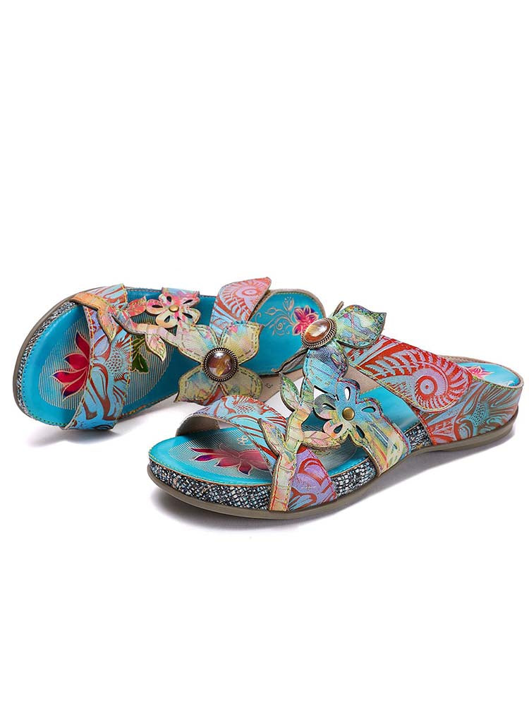Laylah Genuine Leather Hand Painted Slippers