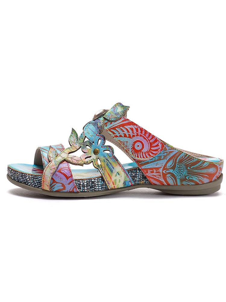 Laylah Genuine Leather Hand Painted Slippers