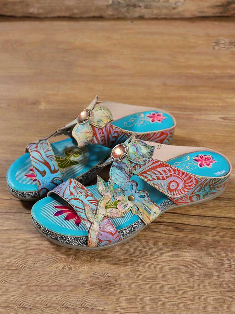 Laylah Genuine Leather Hand Painted Slippers