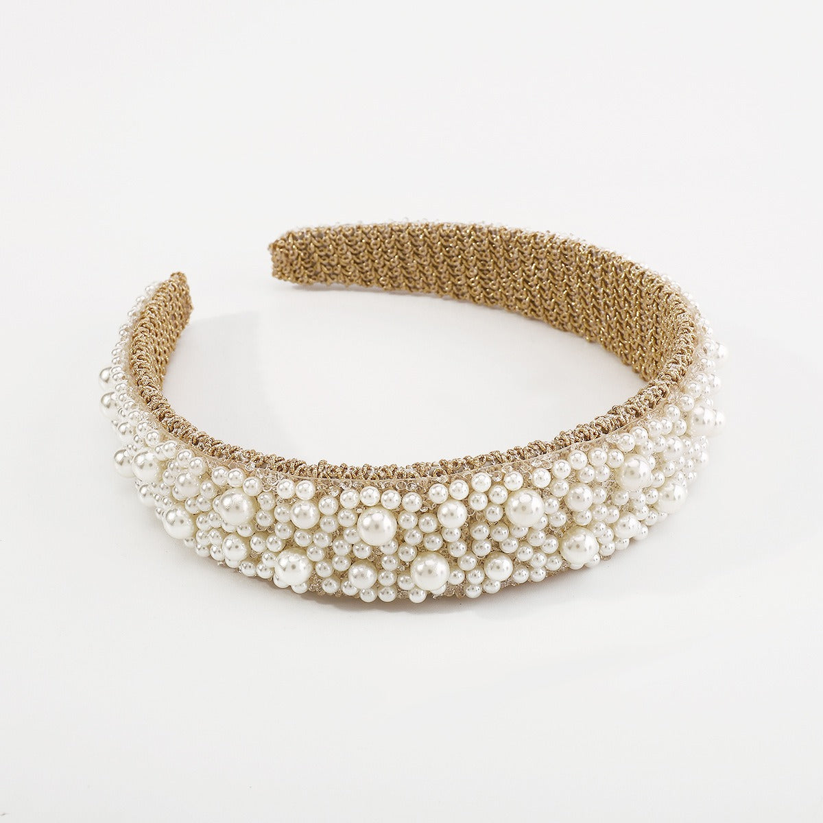 Woven Headband Pearl Flower Rhinestone Beadwork