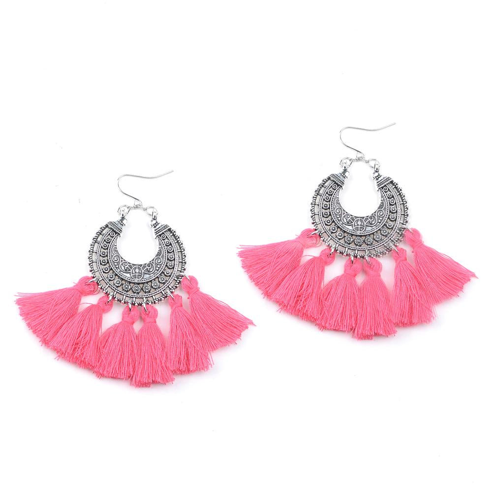 Boho Tassel Earrings with Antique Silver Finish