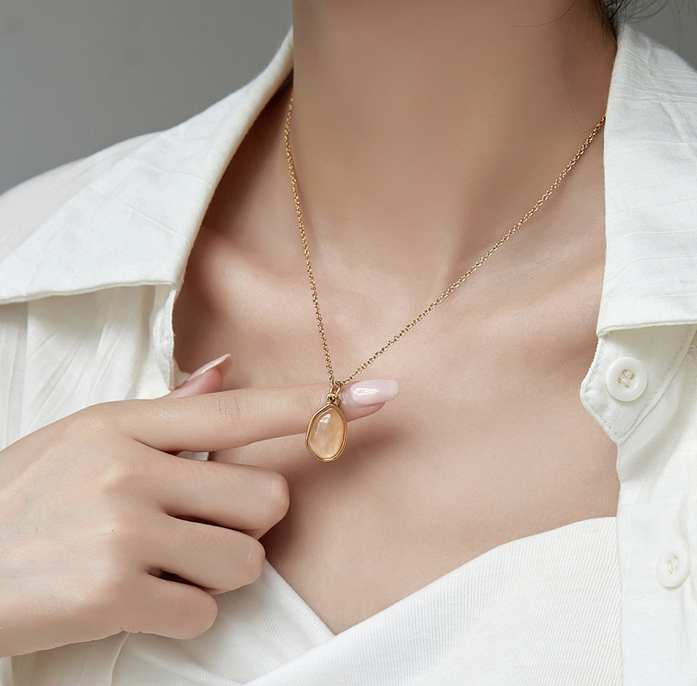 Gold Necklace with Irregular Natural Gemstone Pendant