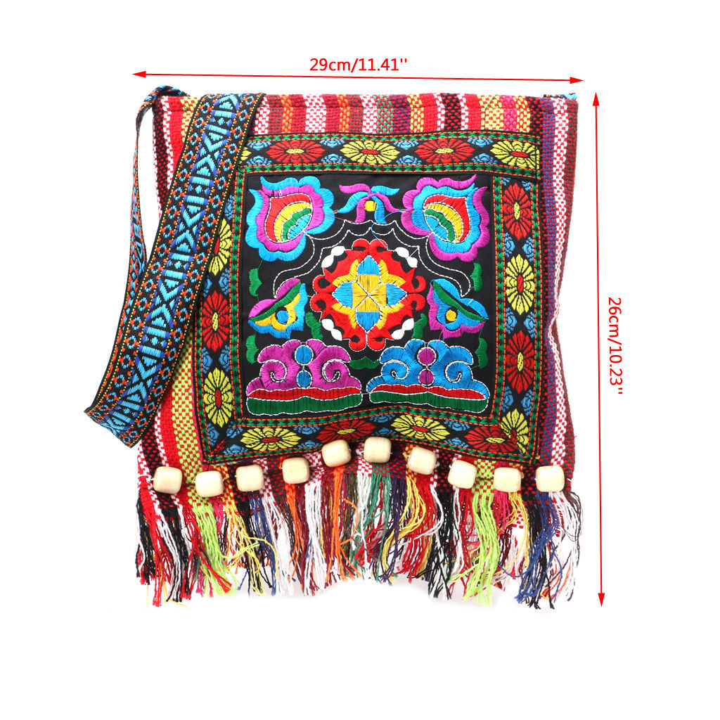 Vintage Embroidered Chinese Messenger Bag w/Tassels & Beads