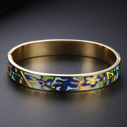 Stunning Enamel 18K Gold-Plated Bangle Bracelet