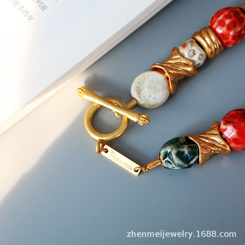 Brass & Natural Stone Inlay Necklace