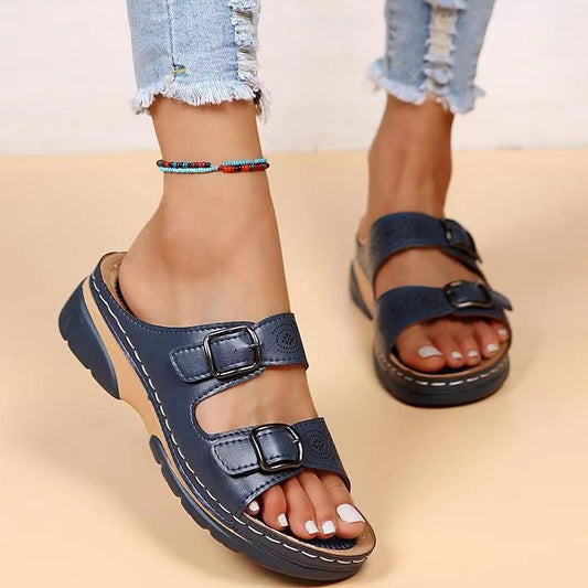 Vegan Leather Two-Strap Open-Toe Sandals