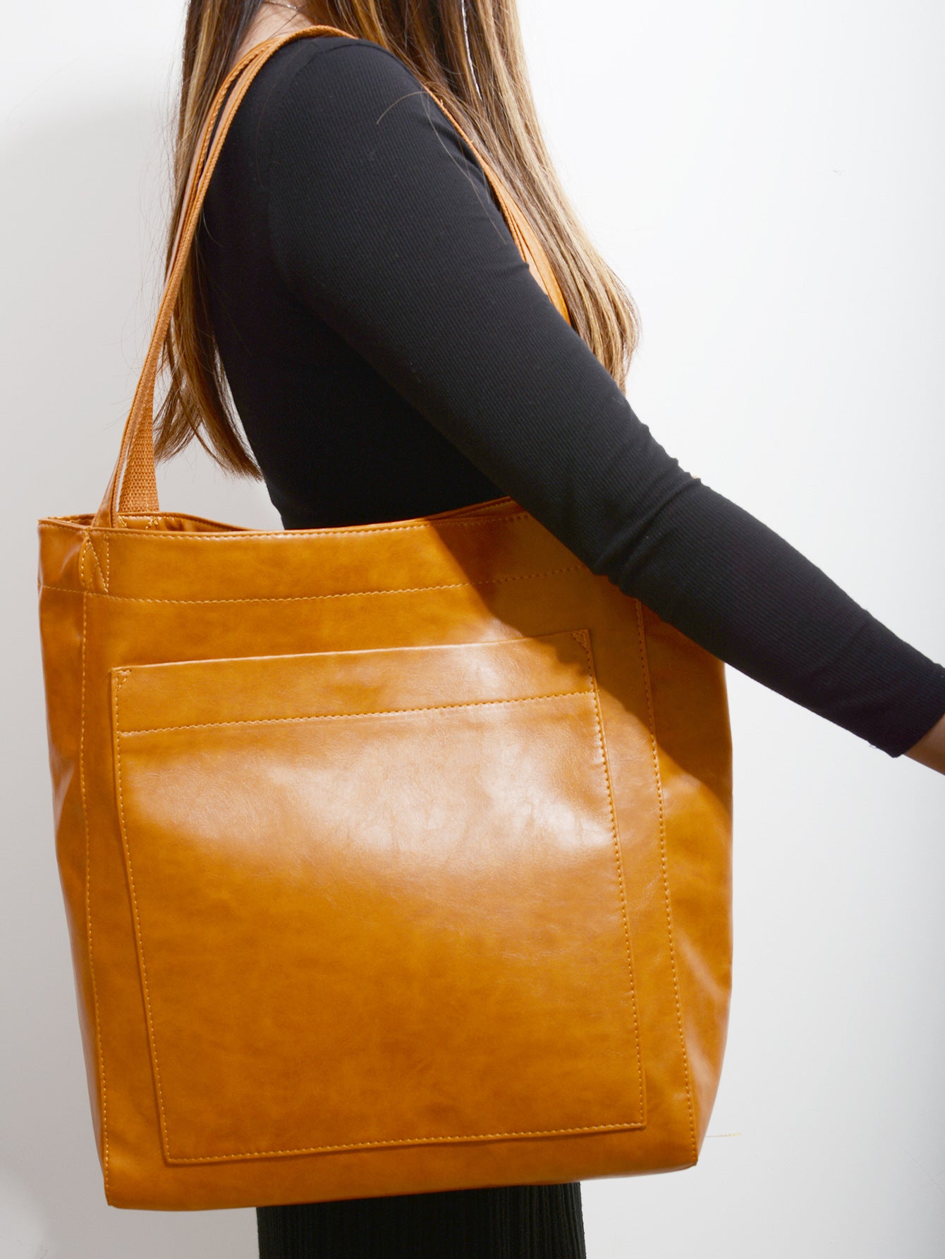 Classic Oil Wax Vegan Leather Shoulder Bag