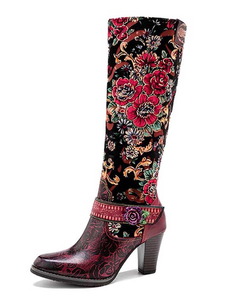 Handmade Floral Embossed Embroidery Elegant Boots