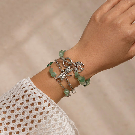 Natural Turquoise Dragonfly Charm OT Buckle Bracelet