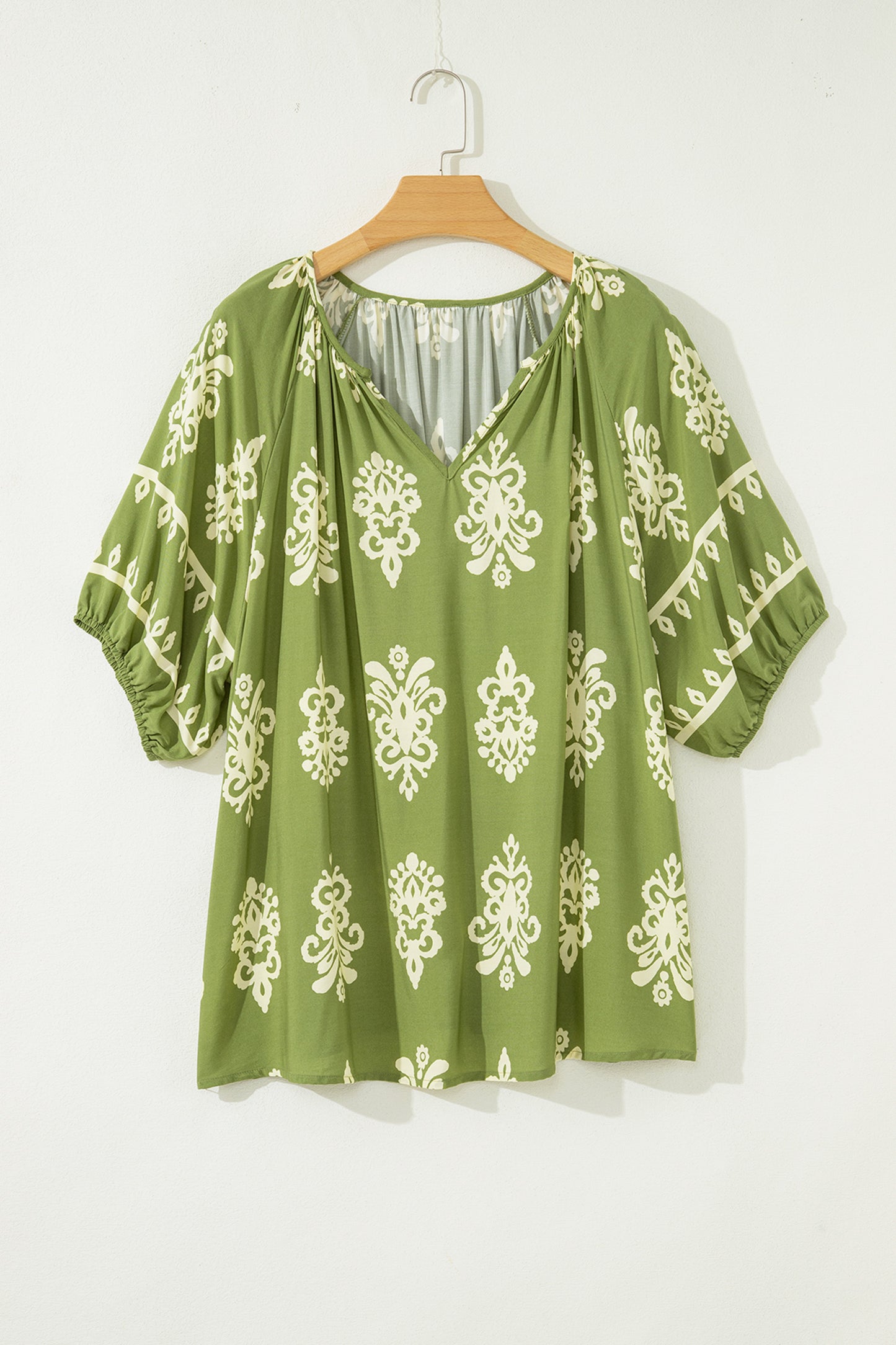 Yellow Boho Chic Notched V Neck Plus Floral Short Sleeve Top