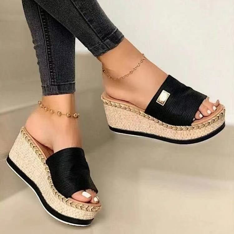 Wedge Sandals with Braided Embellishments