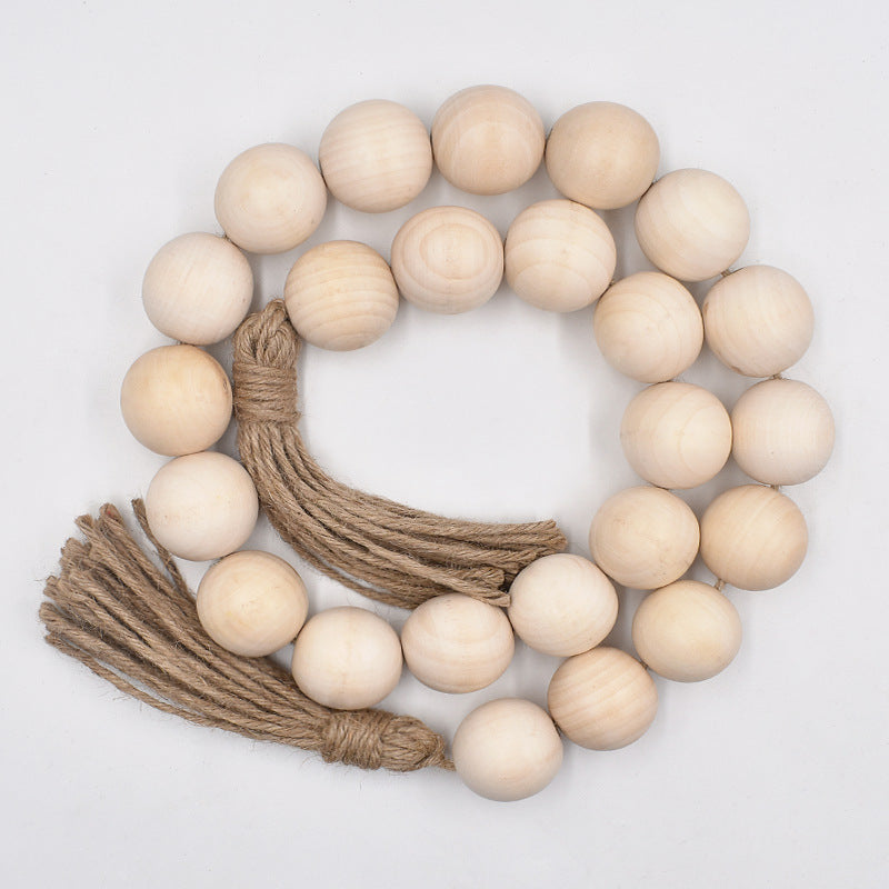 Natural Big Wood Bead Garland with Tassels