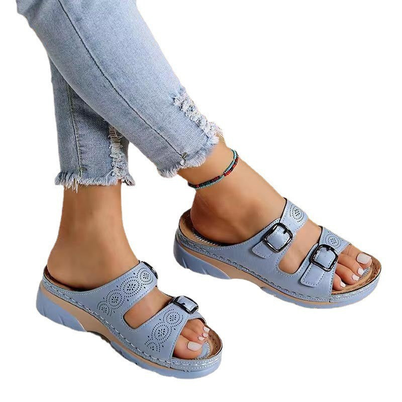 Vegan Leather Two-Strap Open-Toe Sandals