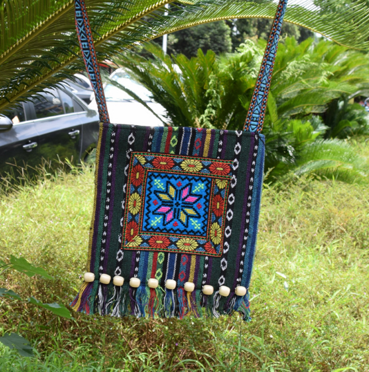 Vintage  Messenger Shoulder Bag w/Embroidery & Tassels