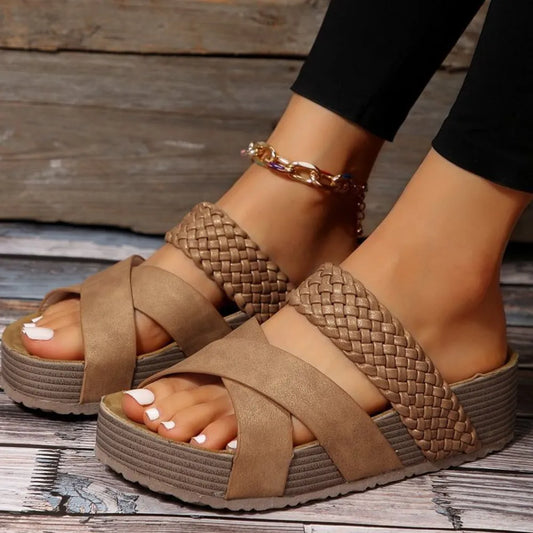 Crisscross Open-Toe Vegan Platform Sandals