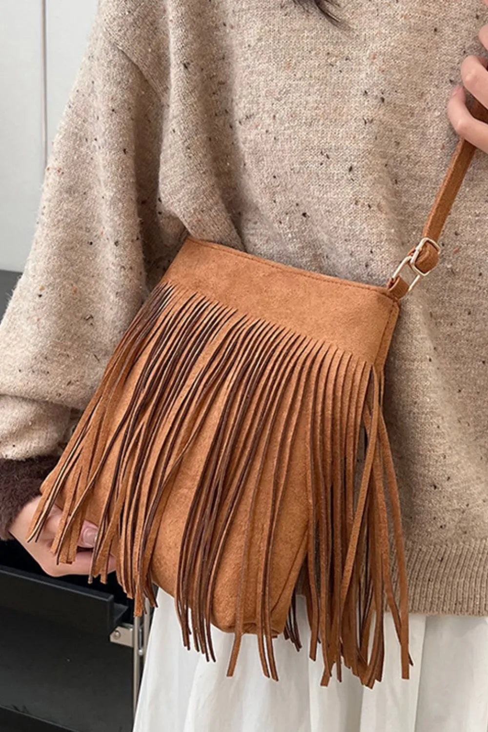 Vegan Suede Boho Tassel Hobo Shoulder Bag