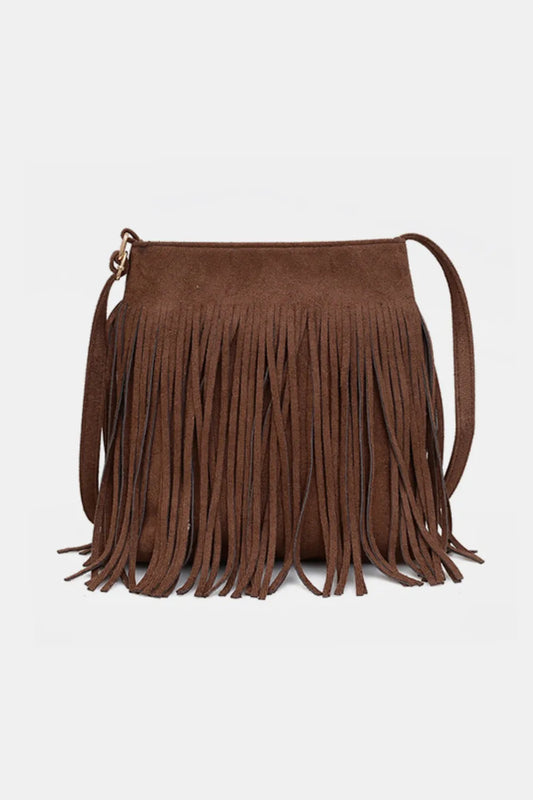Vegan Suede Boho Tassel Hobo Shoulder Bag