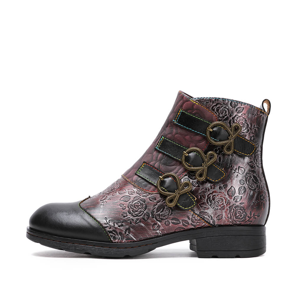 Retro Handmade Leather Painted Floral Flats Boots