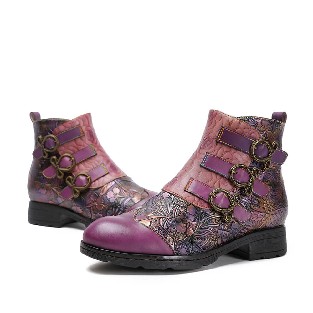 Genuine Leather Hand Painted Flat Boots