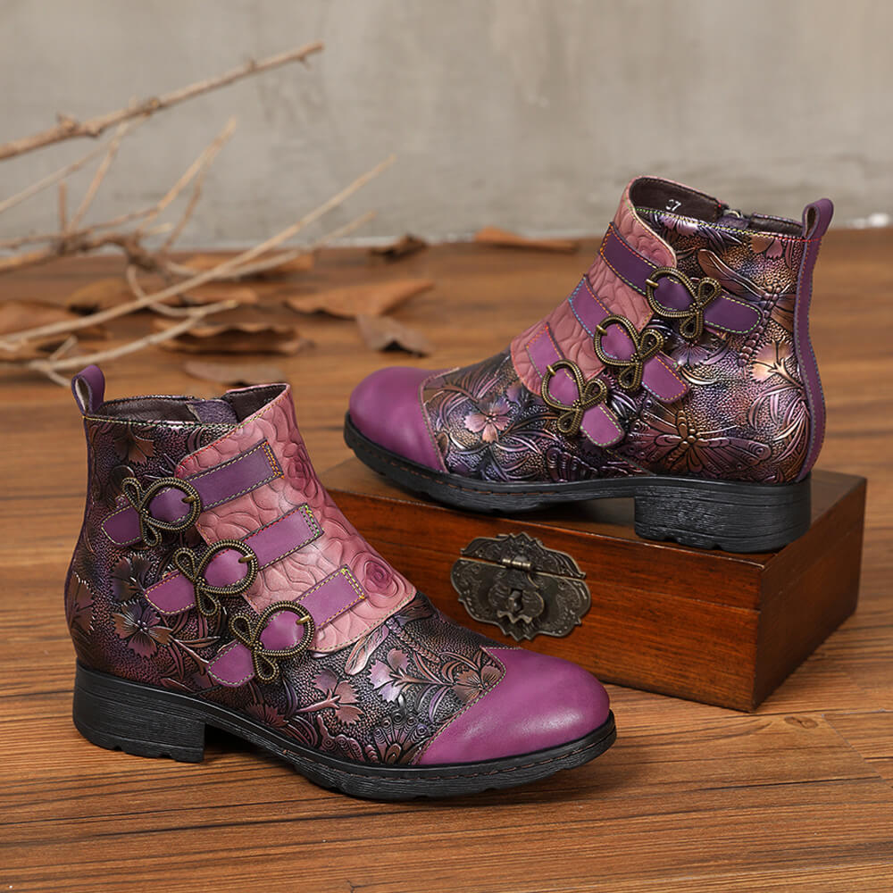 Genuine Leather Hand Painted Flat Boots