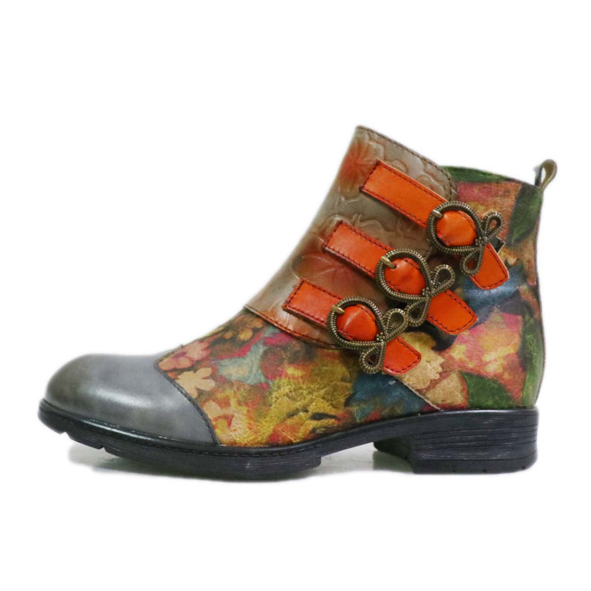 Retro Handmade Leather Painted Floral Flats Boots