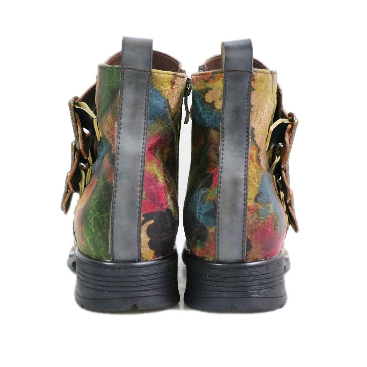 Retro Handmade Leather Painted Floral Flats Boots