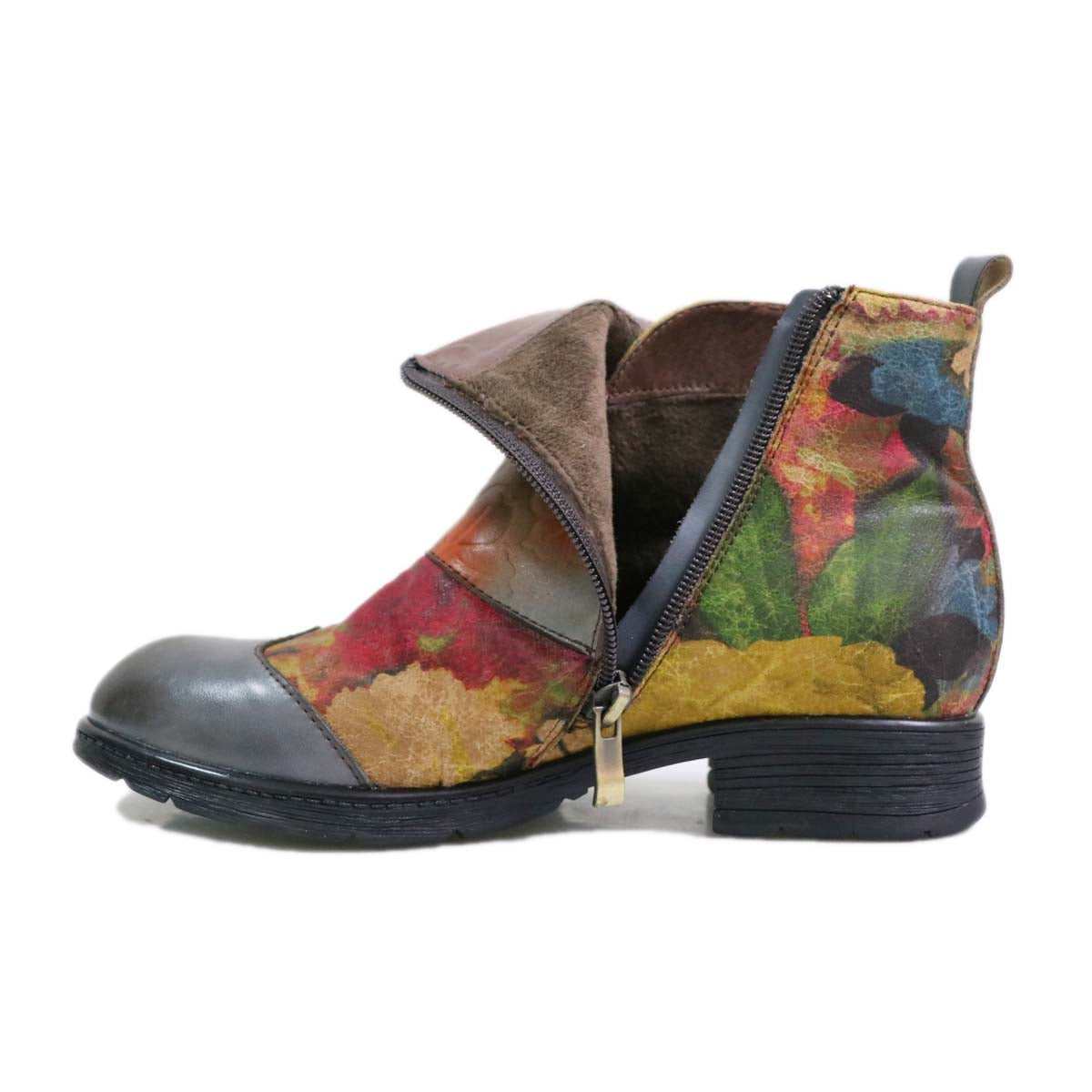 Retro Handmade Leather Painted Floral Flats Boots