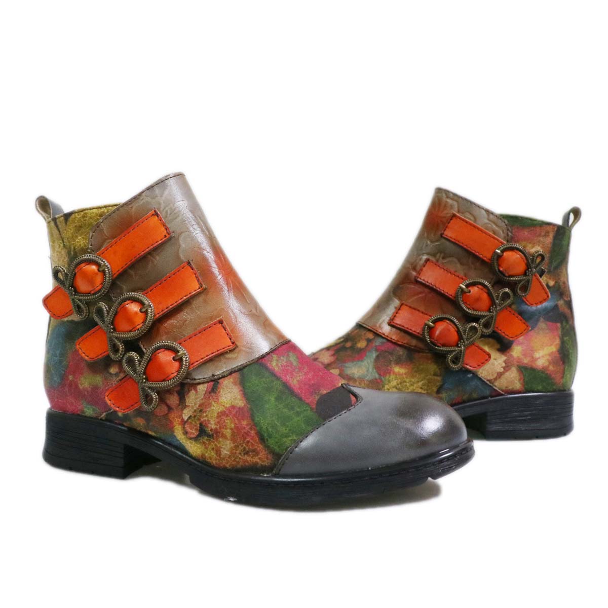 Genuine Leather Hand Painted Flat Boots