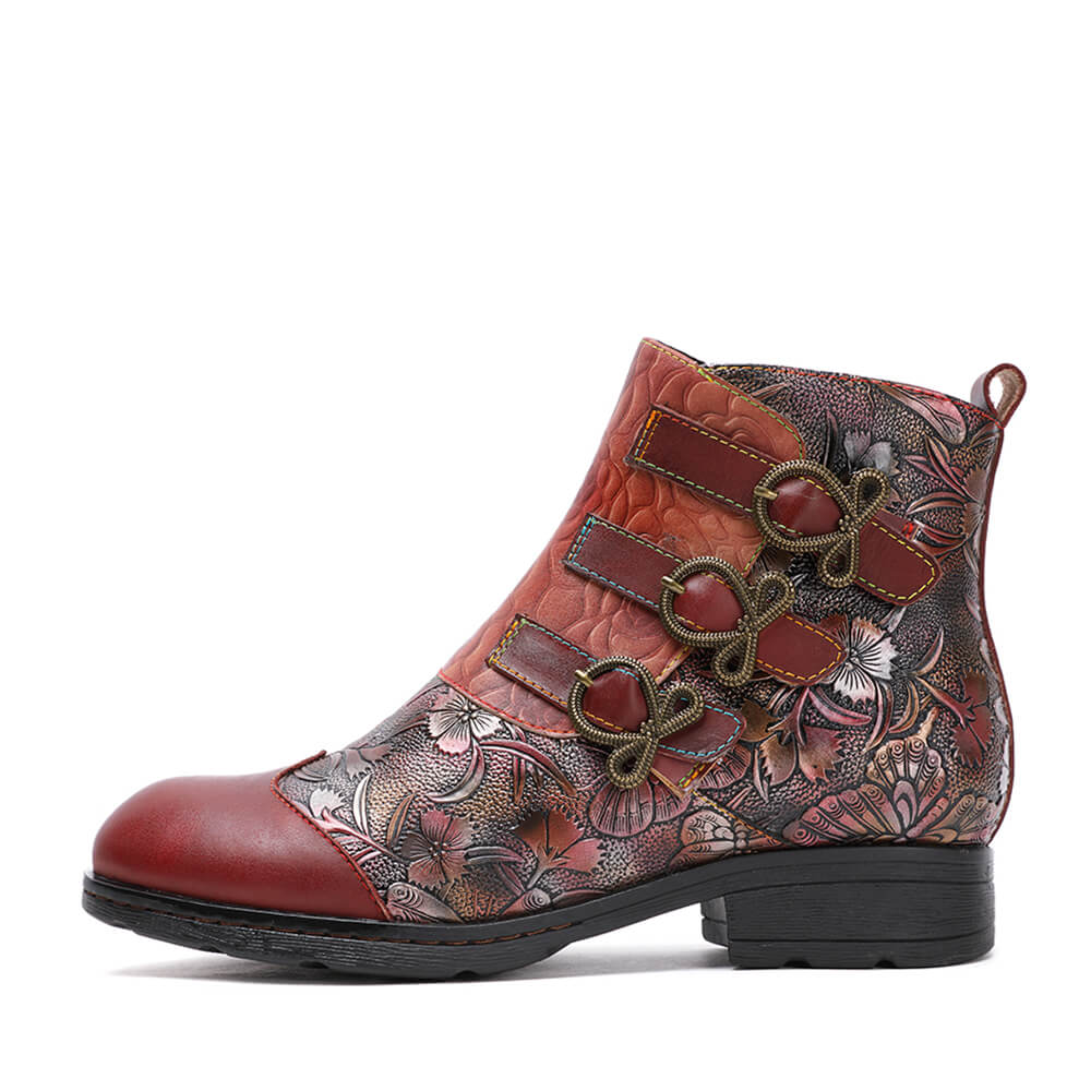 Genuine Leather Hand Painted Flat Boots