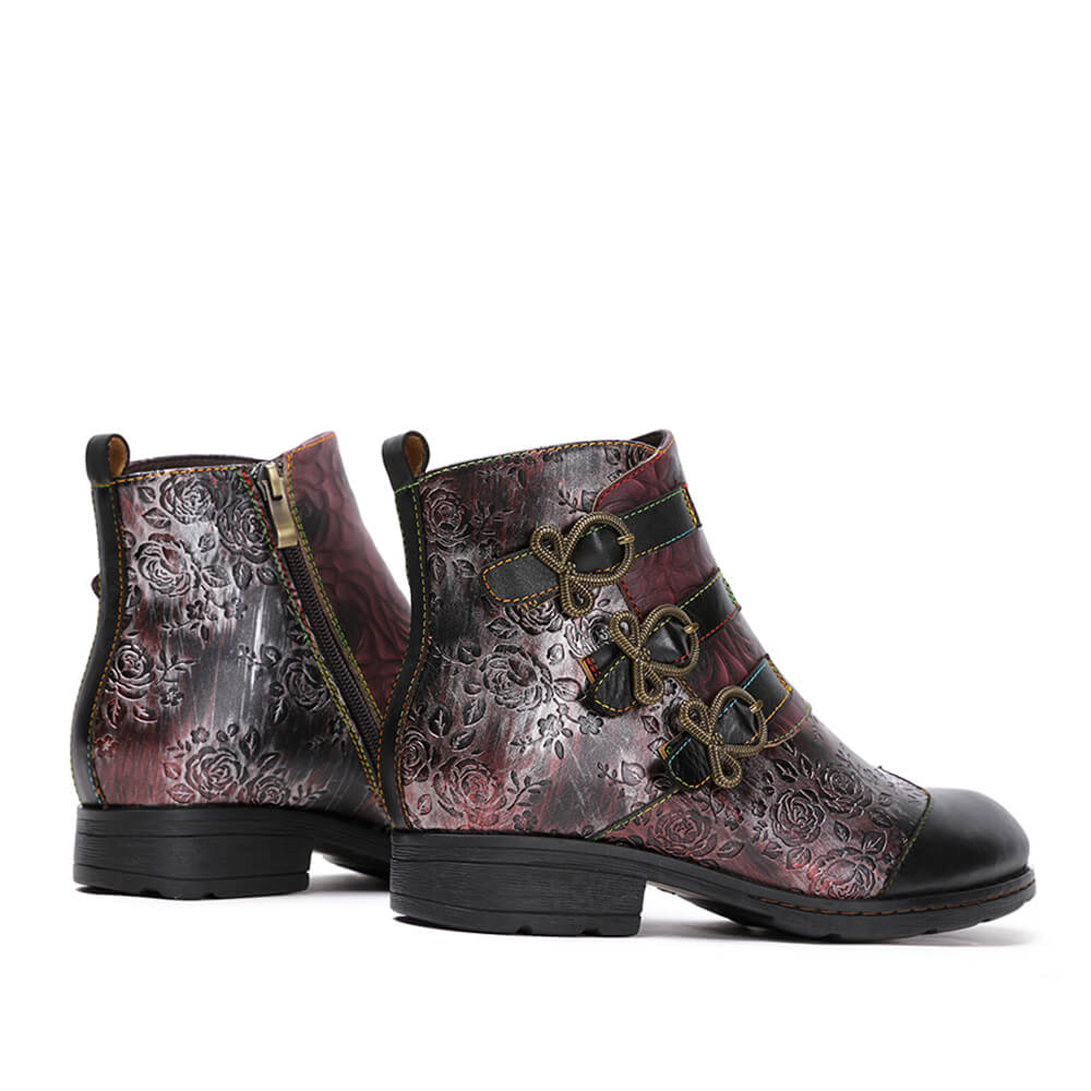 Genuine Leather Hand Painted Flat Boots