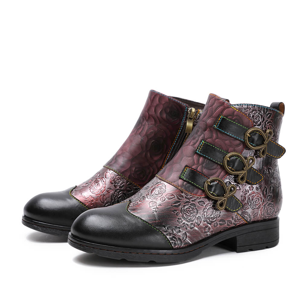 Genuine Leather Hand Painted Flat Boots