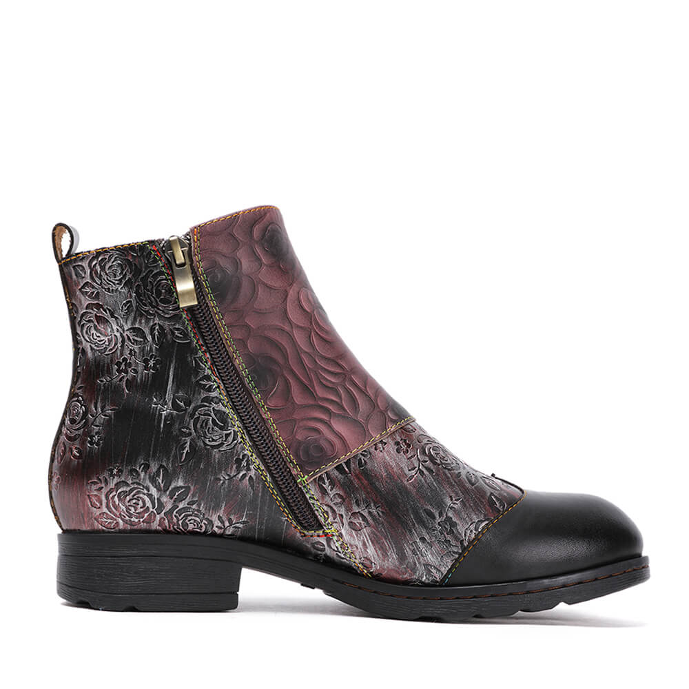 Retro Handmade Leather Painted Floral Flats Boots